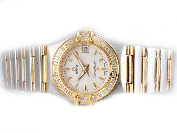 Omega Constellation Diamond Bezel with White Dial-Lady Size Montre