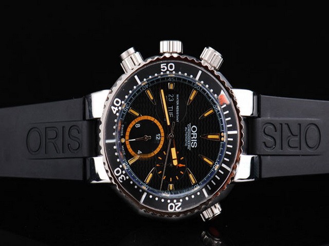 Oris Black Dial and Orange Stick Marking-Black Rubber Strap Montre