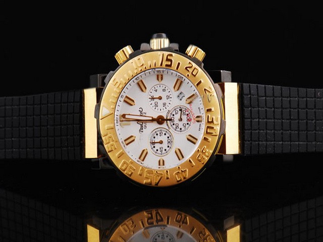 Paul Picot Quartz Movement PVD Case With Rose Gold Bezel-White Dial And Black Rubber Strap Montre