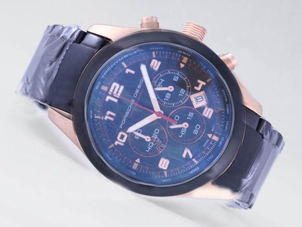 Porsche Design Rose Gold Case With Black Dial-PVD Strap Montre