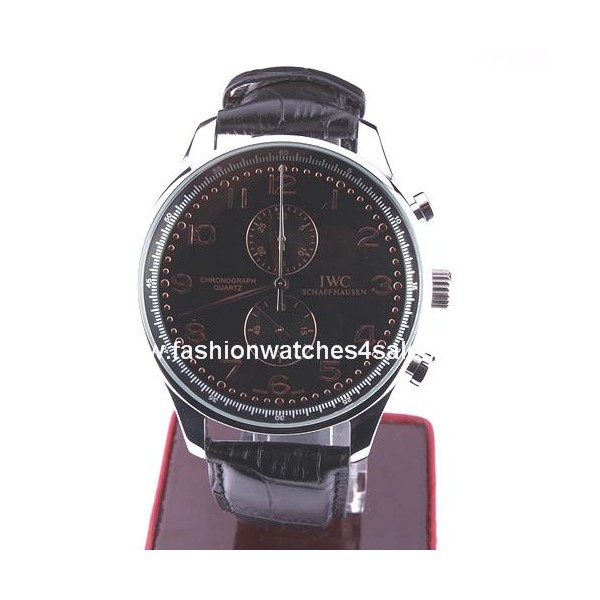 Réplique IWC Portugaise Chronographe Cadran noir en cuir bande IWPC01-1 Montres