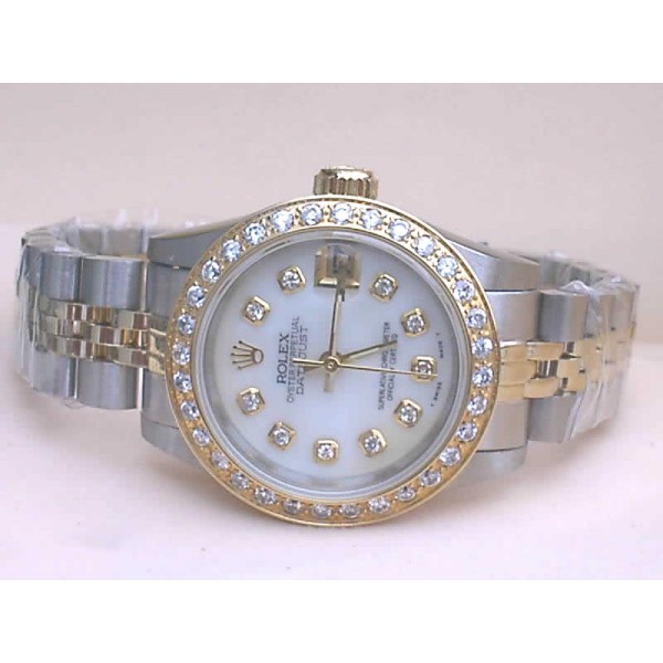 réplique Rolex Datejust Datejusts Jubilé de diamant 18k SS lunette cadran blanc diamant (CZ) marqueurs heures réplique Rolex Datejust Datejusts Jubilé de diamant 18k SS lunette cadran blanc diamant (CZ) marqueurs heures