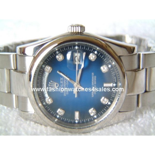 réplique Rolex Oyster Date de Datejusts Jour Blanc Cadran bleu Diamants Hour Markers RX4021 Montres