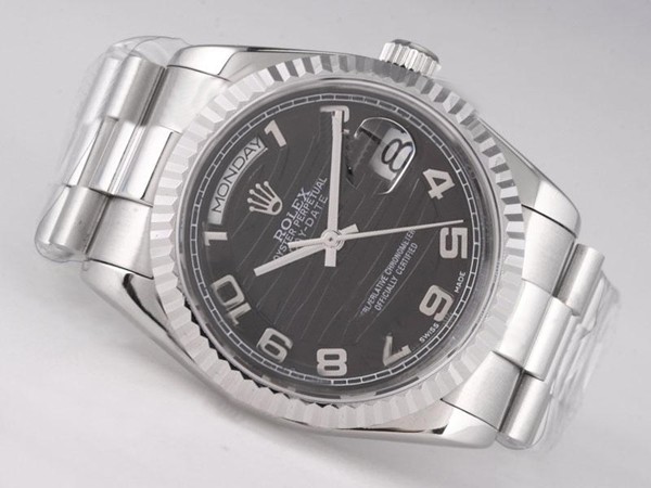Rolex Day-Date Swiss ETA 2836 Black Wave Dial Number Marking Montre