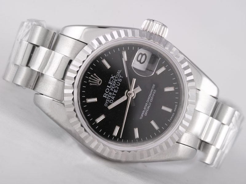 Rolex Datejust Swiss ETA 2671 Black Dial Stick Marking Lady Size Montre