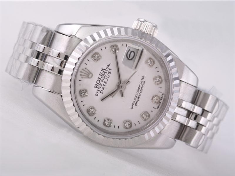 Rolex Datejust Swiss ETA 2671 White Dial Diamond Marking Lady Size Montre