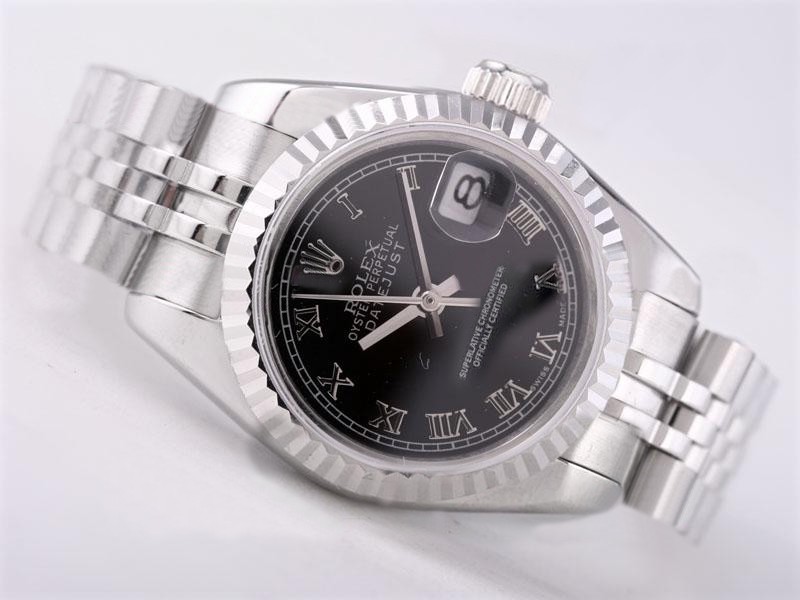 Rolex Datejust Swiss ETA 2671 Black Dial Roman Marking Lady Size Montre