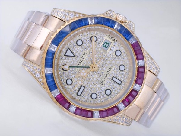 Rolex GMT-Master Full Gold CZ Diamond Bezel With Diamond Dial Montre Rolex GMT-Master Full Gold CZ Diamond Bezel With Diamond Dial Montre