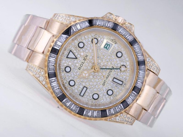 Rolex GMT-Master Full Gold CZ Diamond Bezel With Diamond Dial Montre Rolex GMT-Master Full Gold CZ Diamond Bezel With Diamond Dial Montre