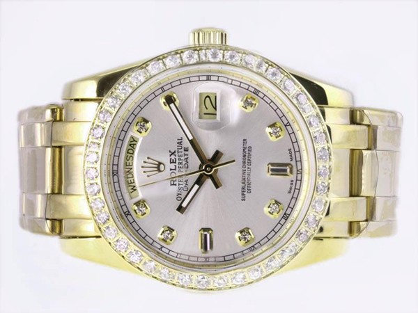Rolex Masterpiece Full Gold Diamond Marking And Bezel With Silver Dial Montre