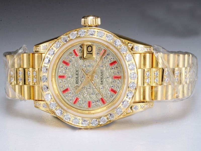 Rolex Datejust Automatic Diamond Bezel And Dial Red Marking Lady Size Montre