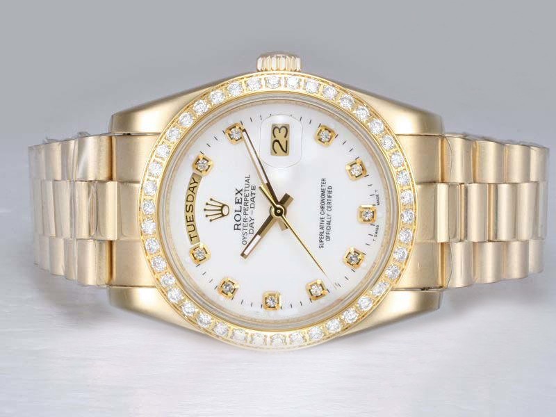 Rolex Day-Date Automatic Diamond Bezel And Marking--White Dial Montre Rolex Day-Date Automatic Diamond Bezel And Marking--White Dial Montre