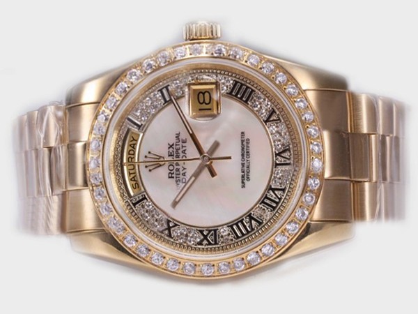 Rolex Day-Date Automatic Diamond Bezel With White Dial Roman Marking Montre