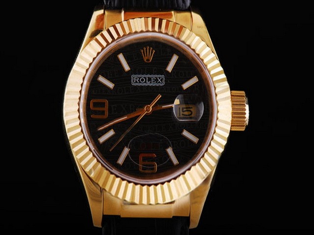 Rolex New Black Dial-Black Leather Strap Montre