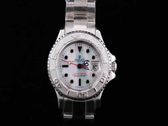 Rolex Yacht-Master White Bezel,Black Dial And White Round Bearl Marking-Small Calendar Lady Size Montre Rolex Yacht-Master White Bezel,Black Dial And White Round Bearl Marking-Small Calendar Lady Size Montre
