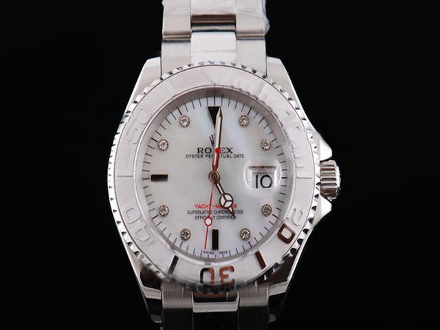 Rolex Yacht-Master White Bezel,Black Dial And White Round Bearl Marking-Small Calendar Lady Size Montre
