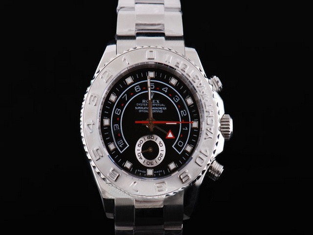 Rolex Yacht-Master Black Dial And White Case- Diamond Marking-ssbAnd Strap Montre