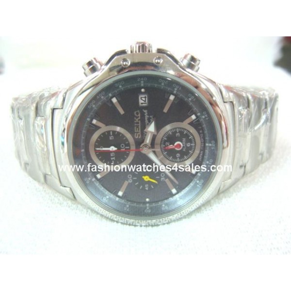 Réplique Seiko Alarm Chronograph White Steel Mens Watch SNAA64