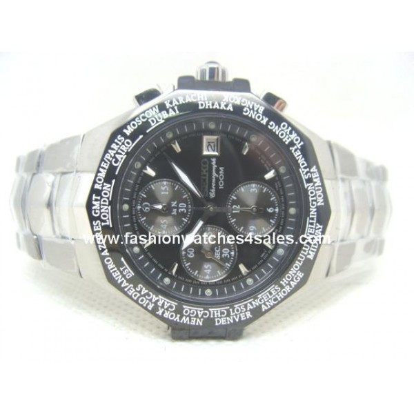 Réplique Seiko Seiko-Coutura Chronograph Black Steel Mens Watch SPL001