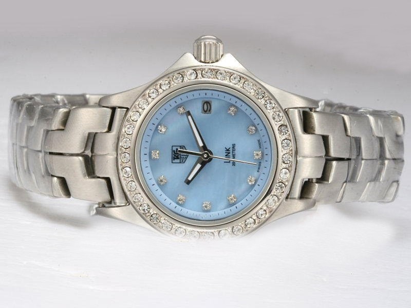 Tag Heuer Link Diamond Bezel And Marking With Blue Dial Lady Size Montre