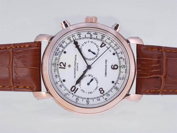 Vacheron Constantin Chronograph Automatic Rose Gold Case with White Dial Montre