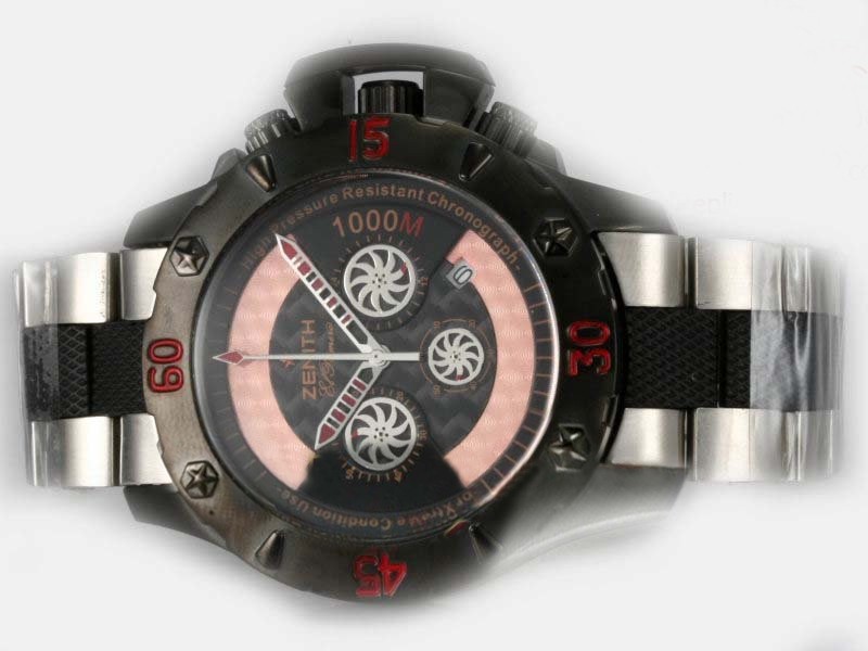 Zenith Chrono Working Chronograph PVD Case with Black Carbon Fibre Style Dial－Champagne Marking Montre
