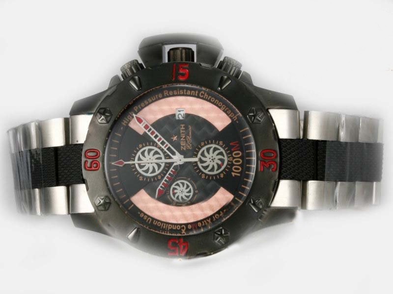 Zenith Chrono Working Chronograph PVD Case with Black Carbon Fibre Style Dial-champagne Marking Montre