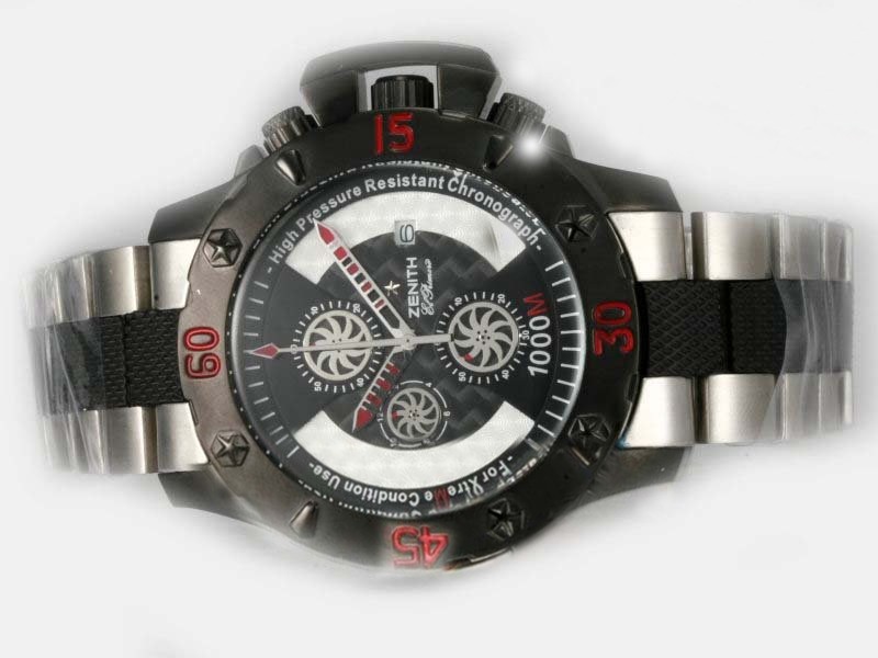 Zenith Chrono Working Chronograph PVD Case with Black Carbon Fibre Style Dial-white Marking Montre