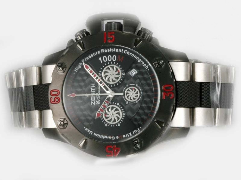 Zenith Chrono Working Chronograph PVD Case with Black Carbon Fibre Style Dial Montre