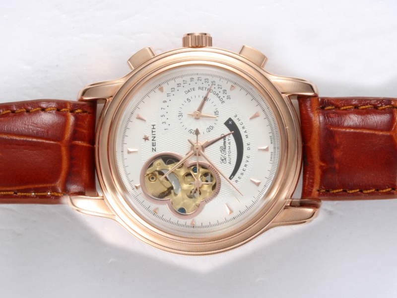 Zenith Retrograde Automatic Rose Gold Casing with White Dial Montre