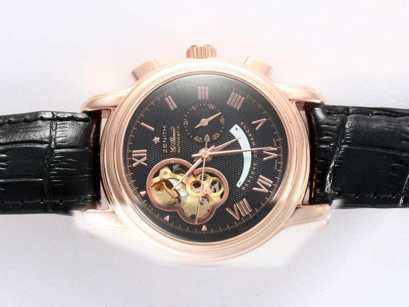 Zenith Automatic Rose Gold Case with Black Dial Montre