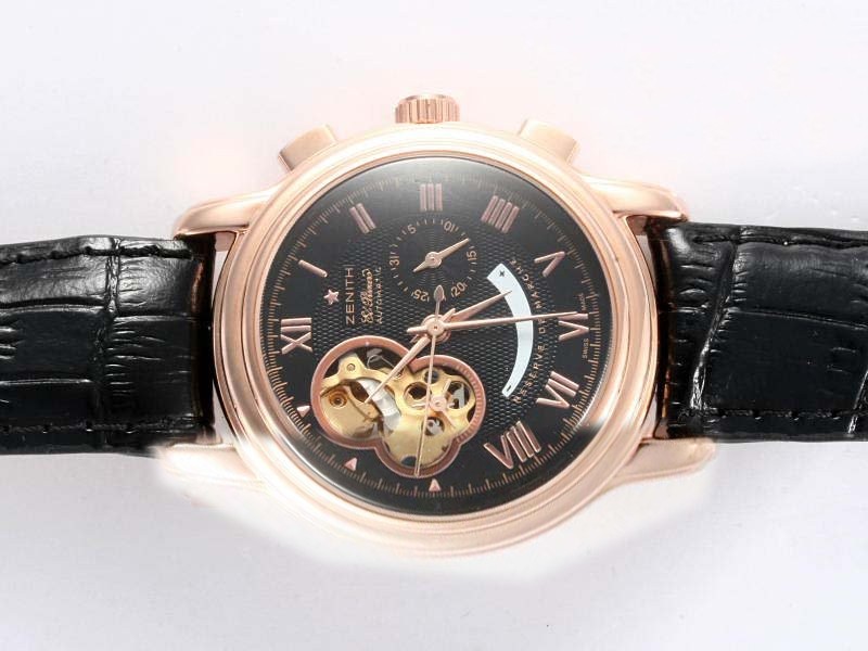 Zenith Automatic Rose Gold Case with Black Dial Montre